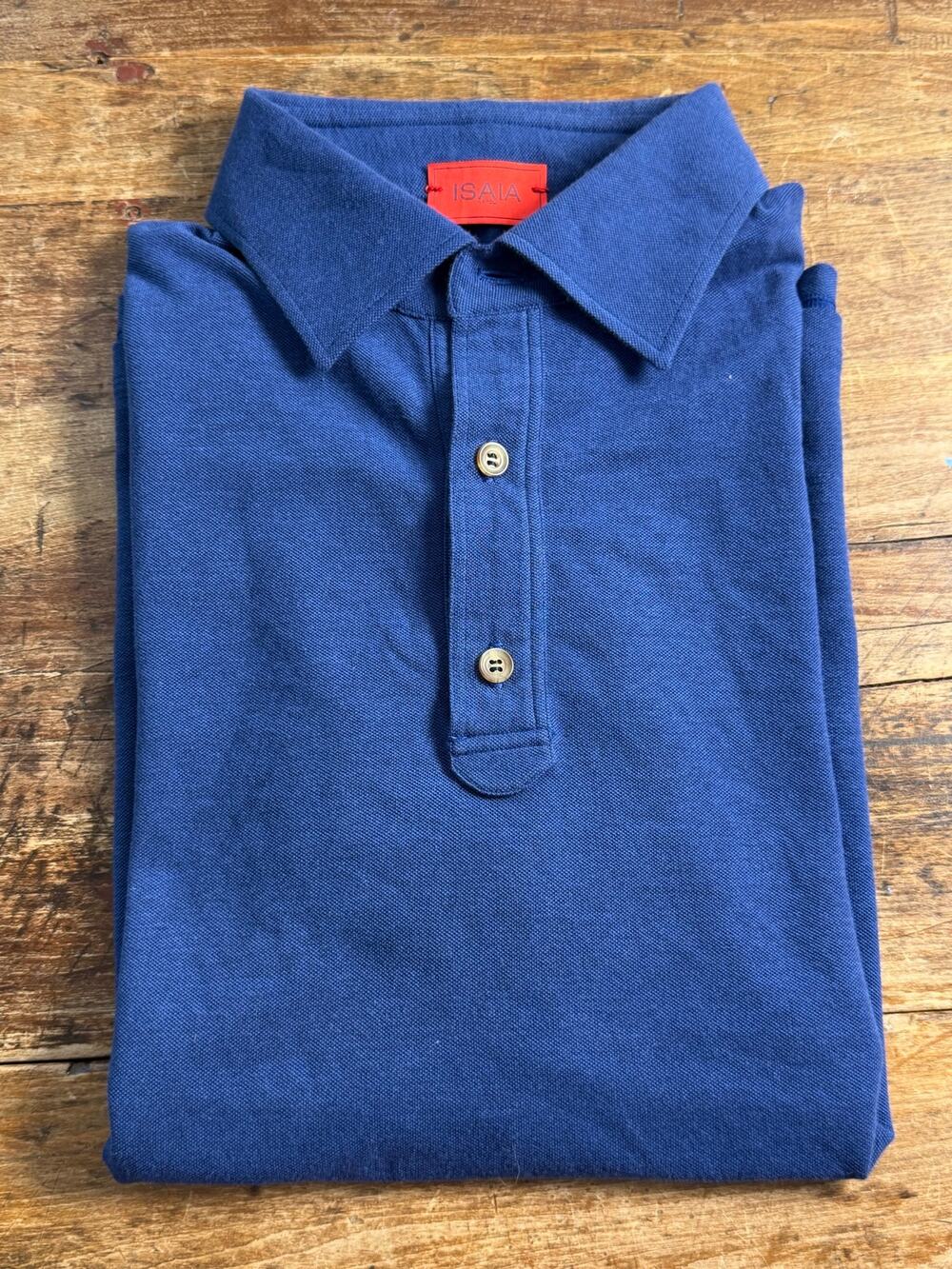 isaia Men’s XL Blue 100% Cotton Polo Shirt Made in Italy Red Coral Logo Luxury